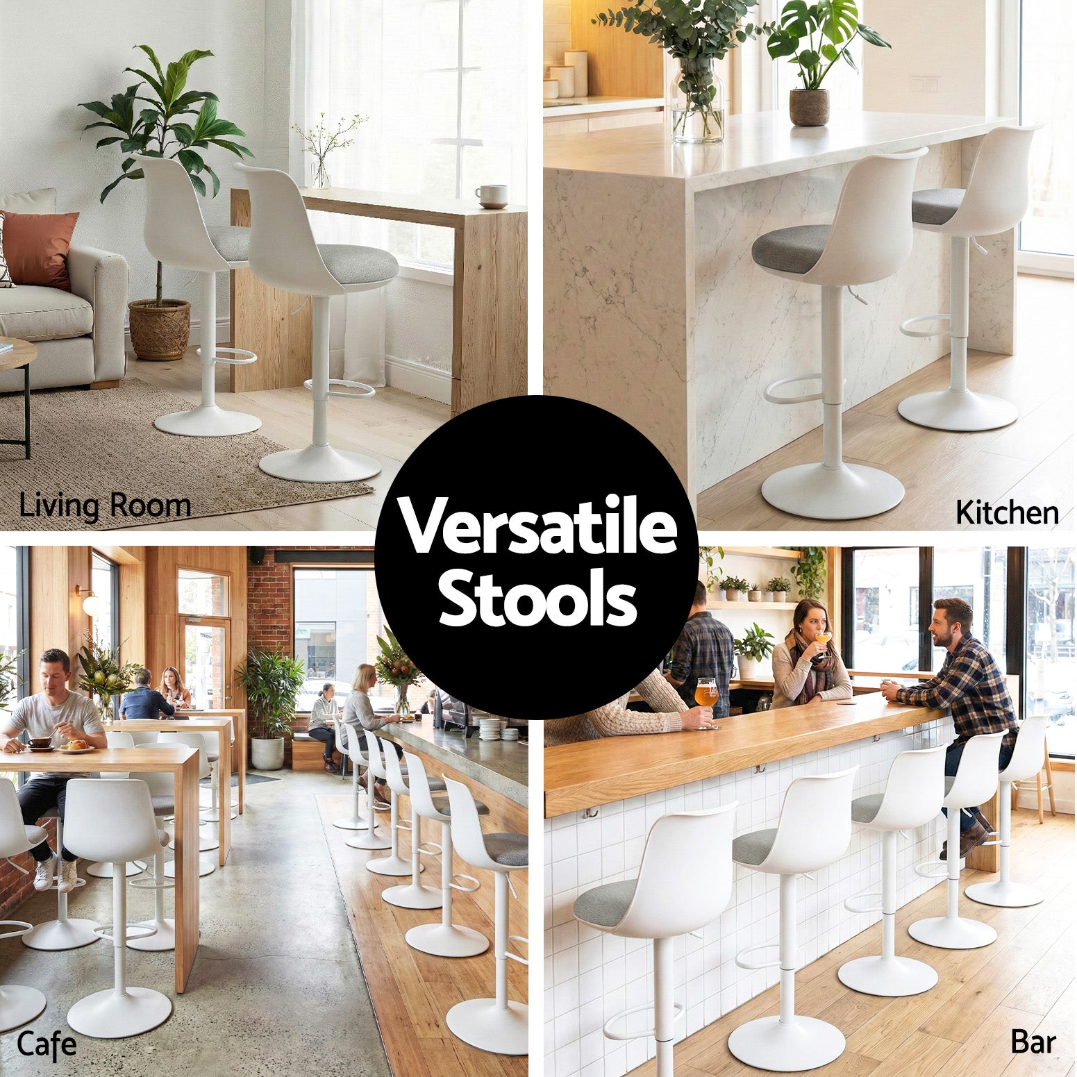 Artiss 2x Bar Stools Kitchen Swivel Gas Lift Counter Dining Chair Curved White