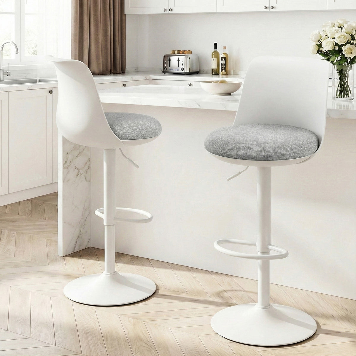 Artiss 2x Bar Stools Kitchen Swivel Gas Lift Counter Dining Chair Curved White