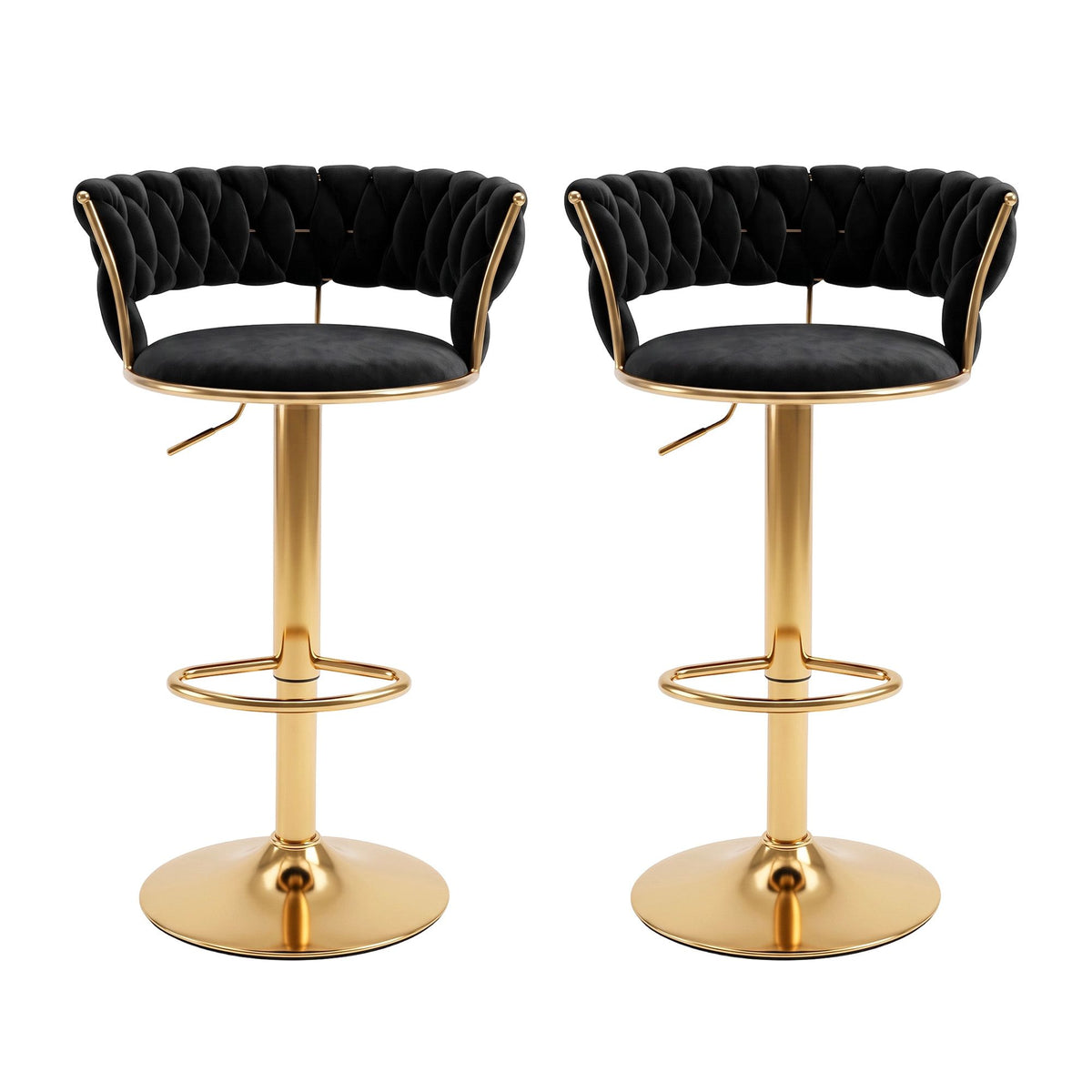 Artiss 2x Bar Stools Gas Lift Adjustable Velvet Woven Backrest Vivien Black