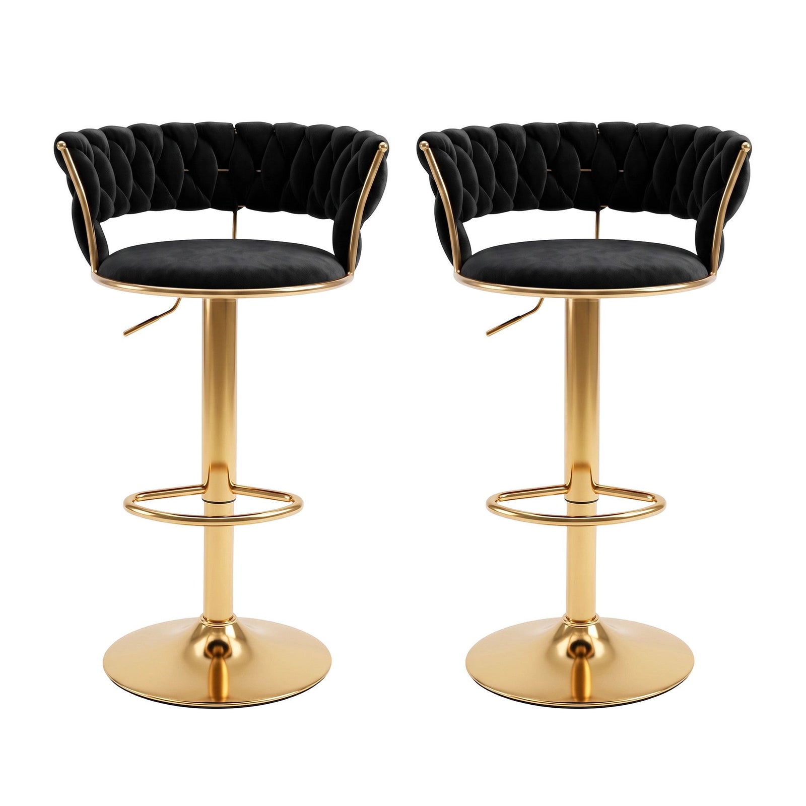 Artiss 2x Bar Stools Gas Lift Adjustable Velvet Woven Backrest Vivien Black