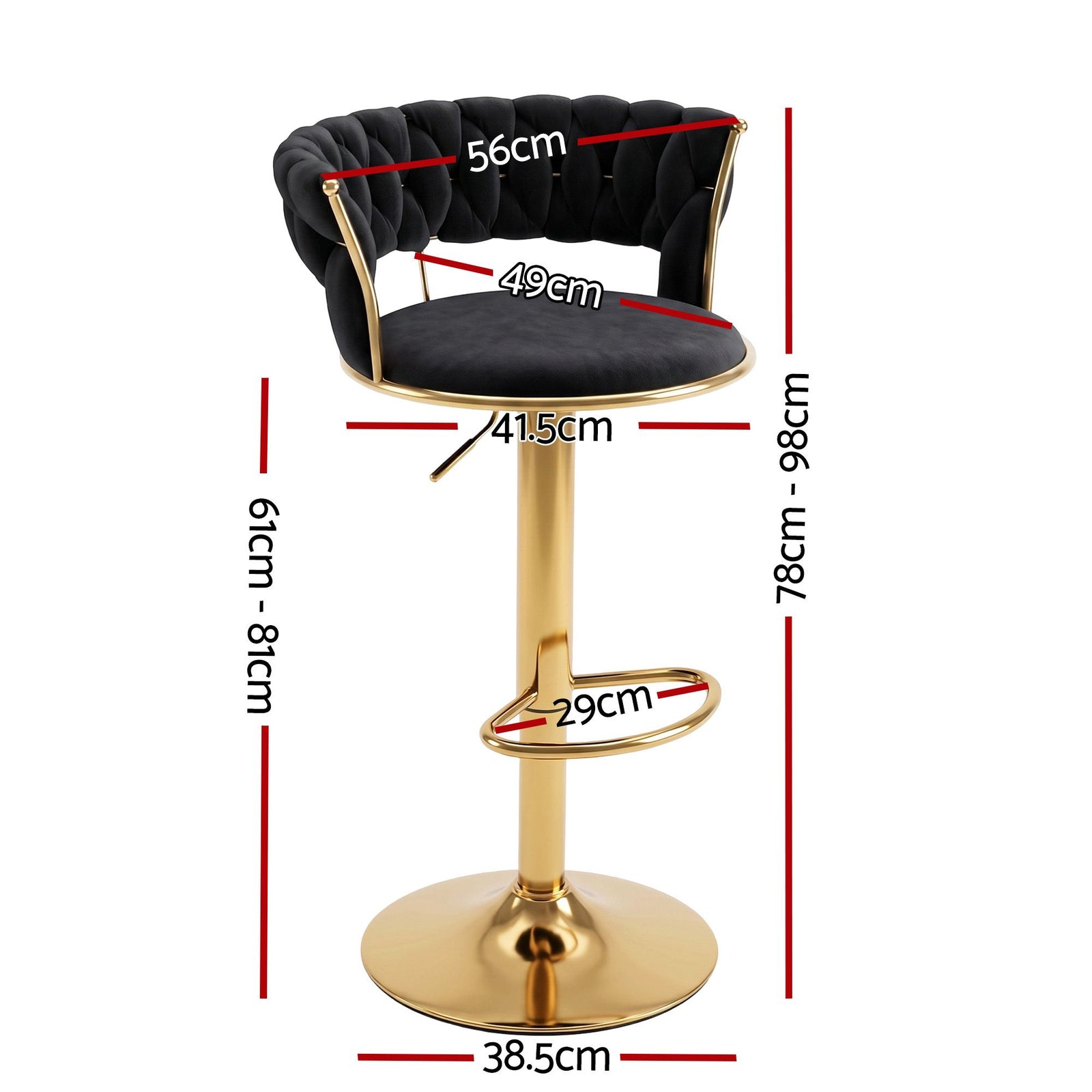 Artiss 3x Bar Stools Gas Lift Adjustable Velvet Woven Backrest Vivien Black