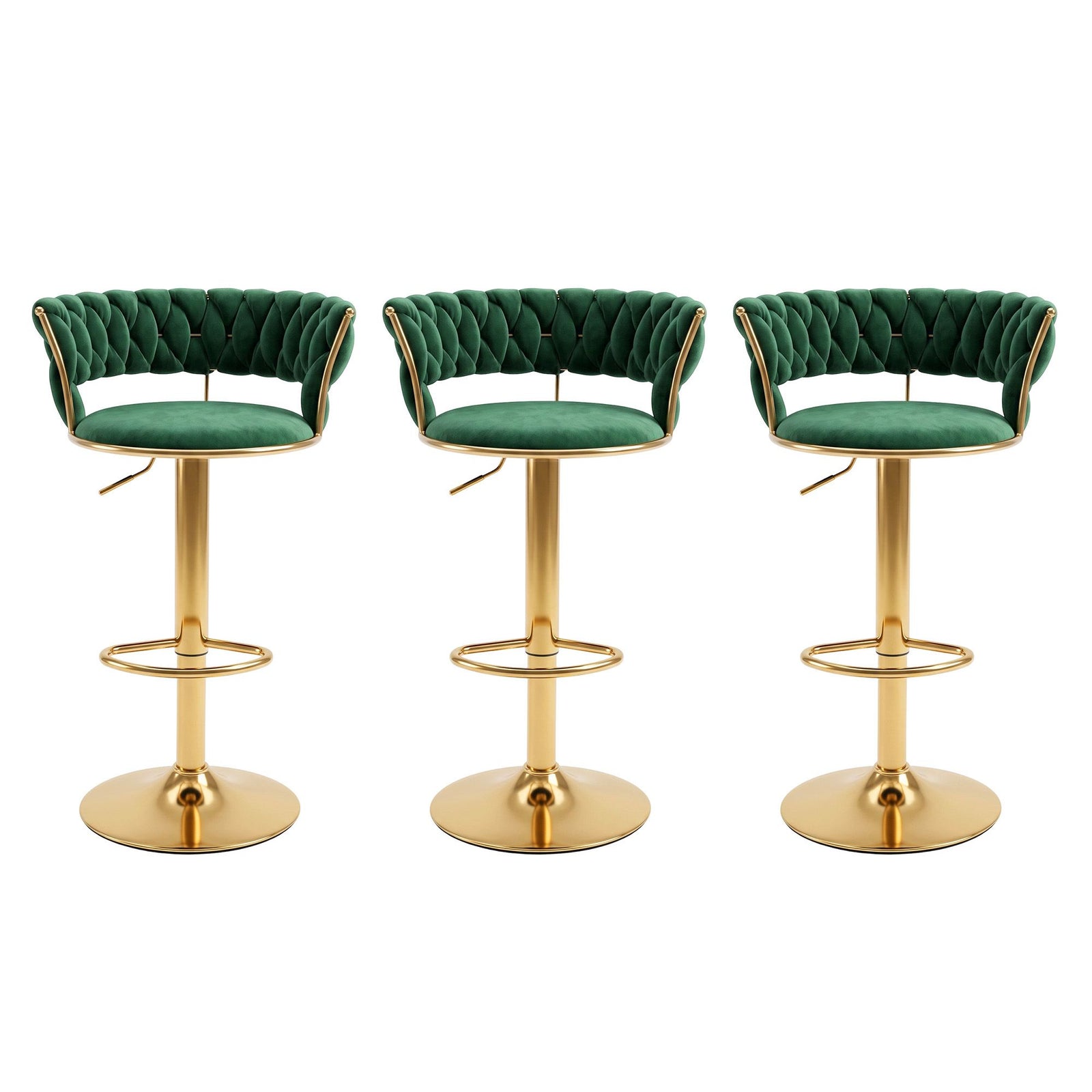 Artiss 3x Bar Stools Gas Lift Adjustable Velvet Woven Backrest Vivien Green