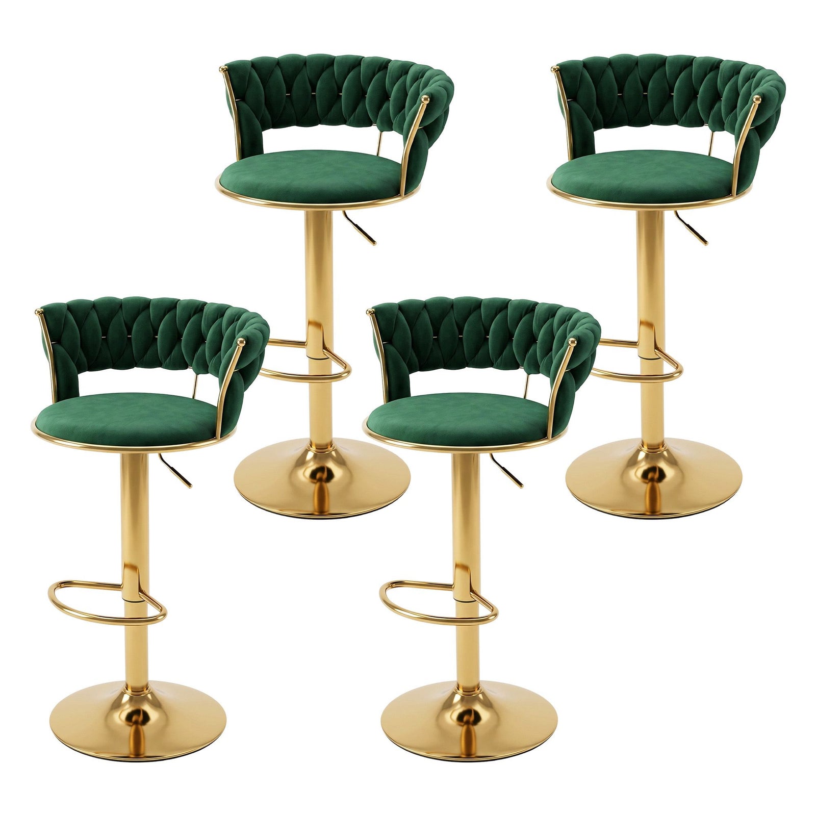 Artiss 4x Bar Stools Gas Lift Adjustable Velvet Woven Backrest Vivien Green