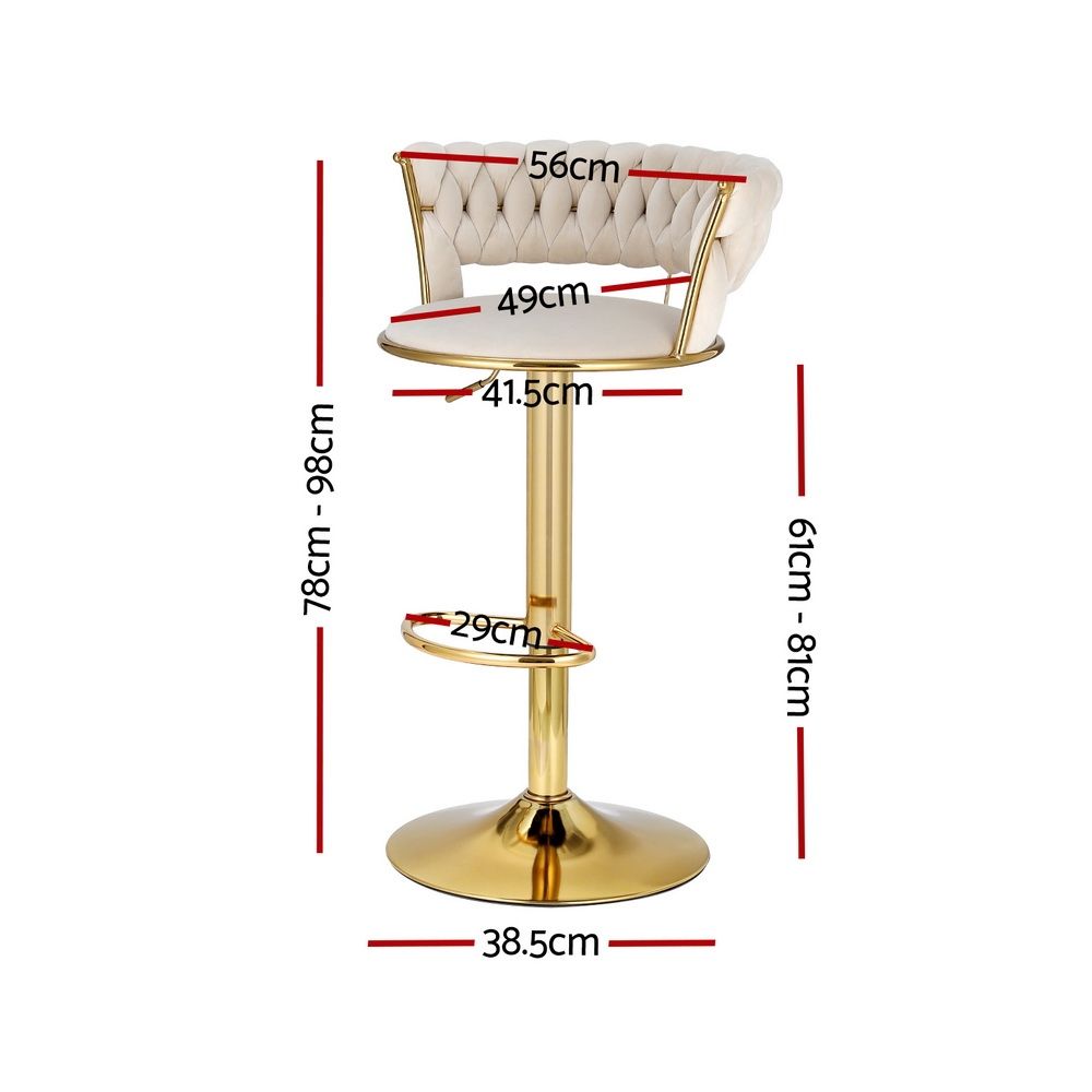 Artiss Bar Stools X3 Kitchen Counter Chair Gas Lift Velvet Woven Backrest Ivory