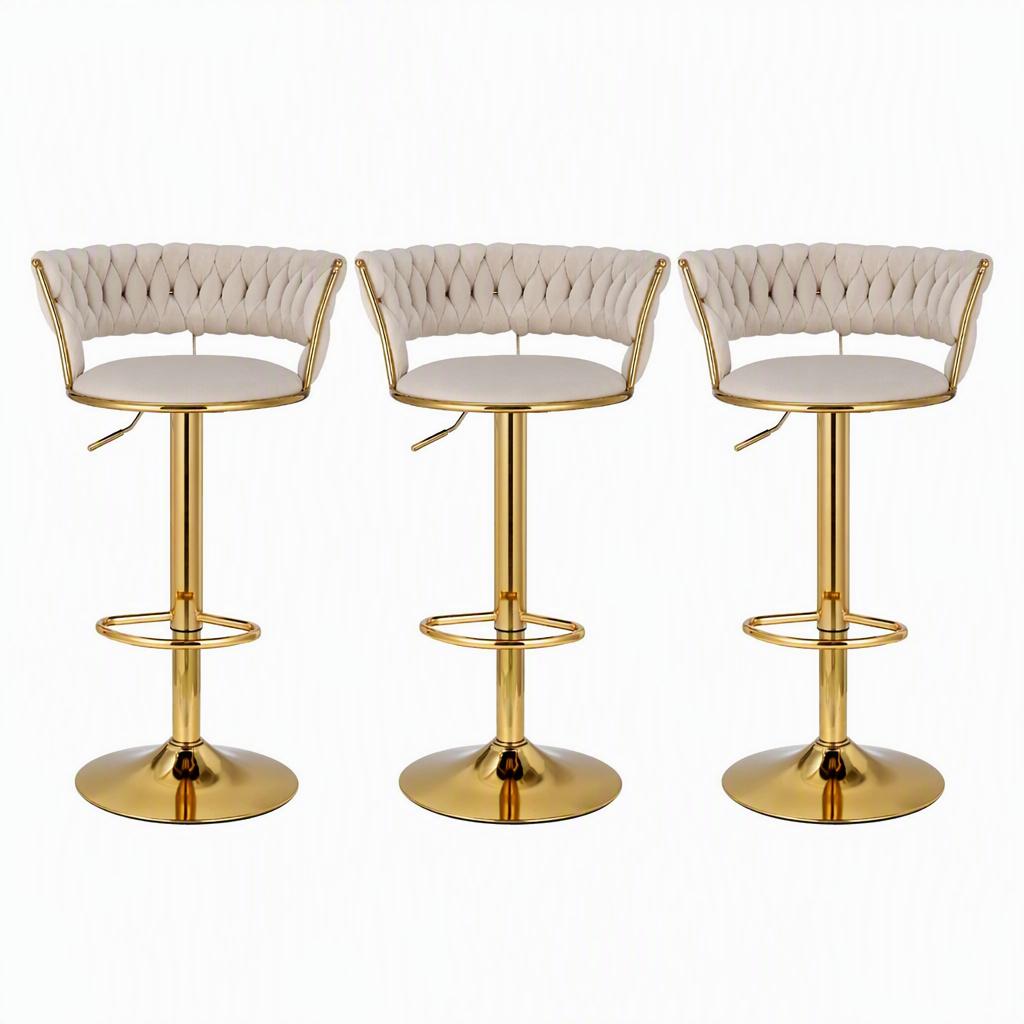 Artiss Bar Stools X3 Kitchen Counter Chair Gas Lift Velvet Woven Backrest Ivory