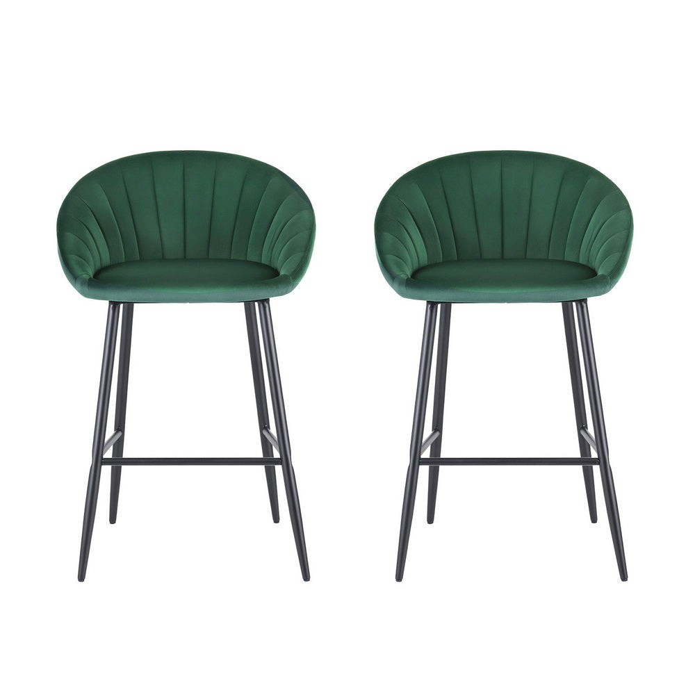 Artiss 2x Bar Stools Kitchen Dining Chair Counter Stool Tub Velvet Metal Green