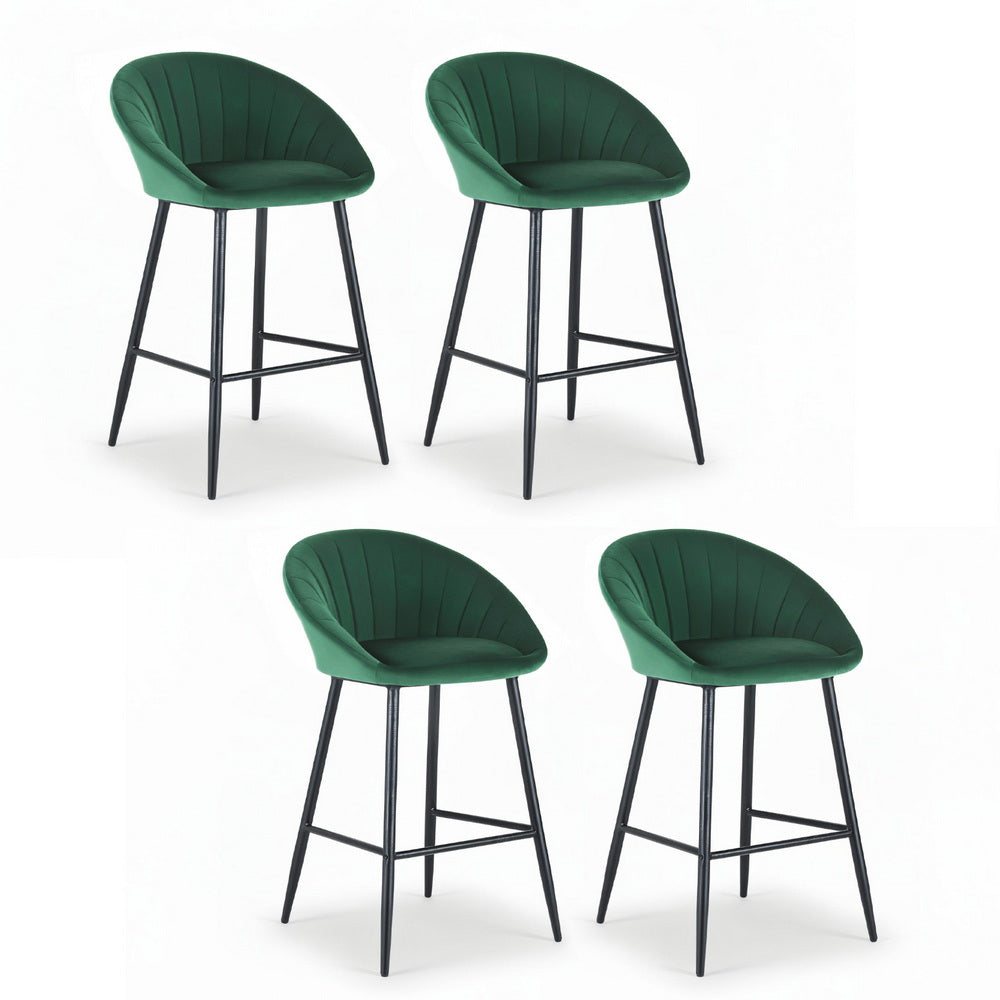 Artiss 4x Bar Stools Kitchen Dining Chair Counter Stool Tub Velvet Metal Green