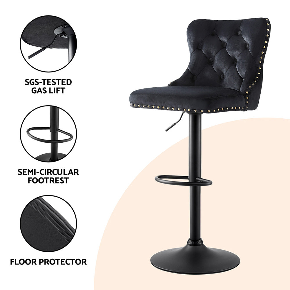 Artiss 2x Velvet Bar Stool Adjustable Height Nailhead Trim Kitchen Counter Stool