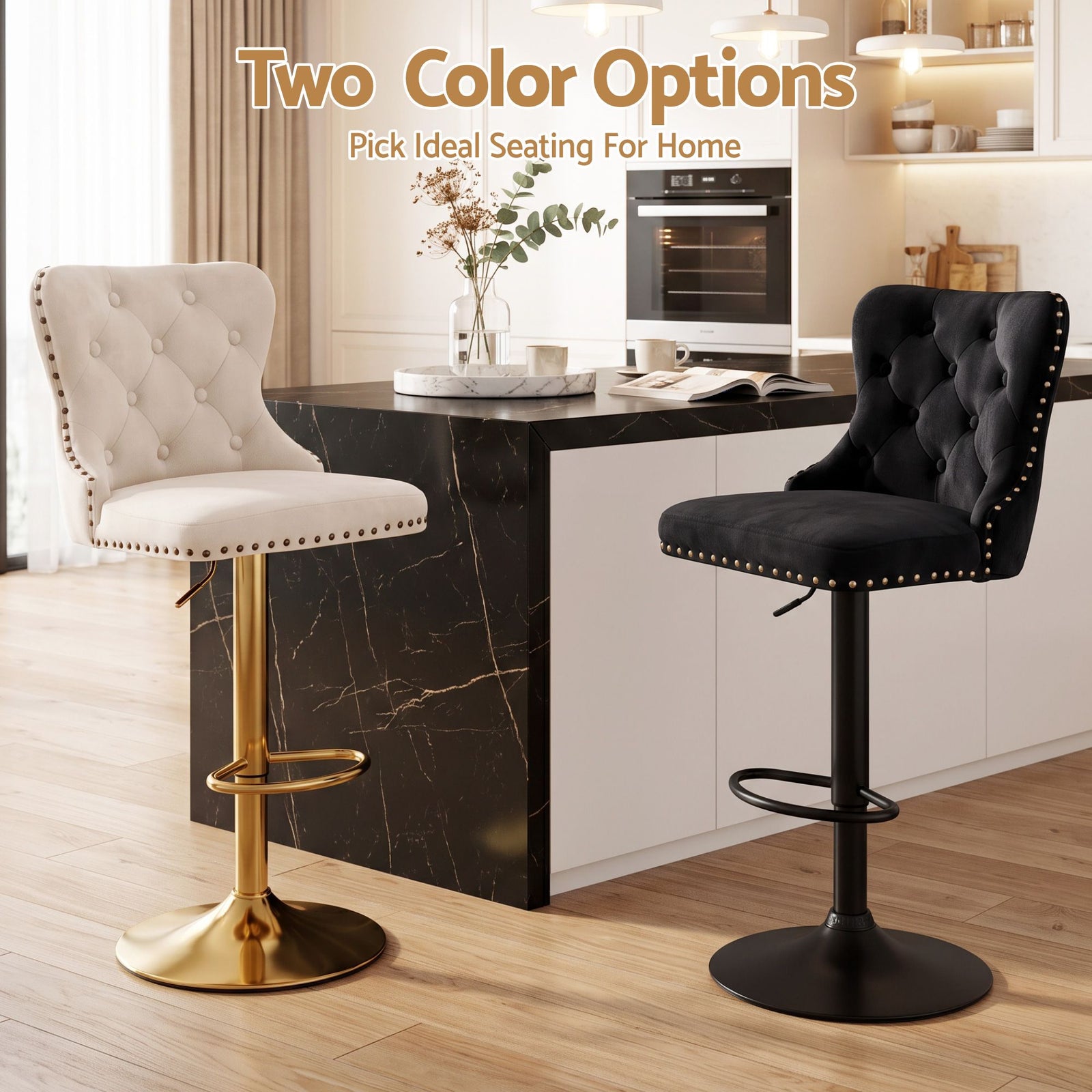 Artiss 1x Bar Stool Counter Chair Kitchen Adjustable Nailhead Trim Velvet Ivory