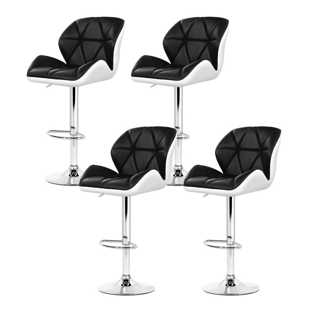 Artiss 4x Bar Stools Gas Lift Padded Leather Black &amp; White