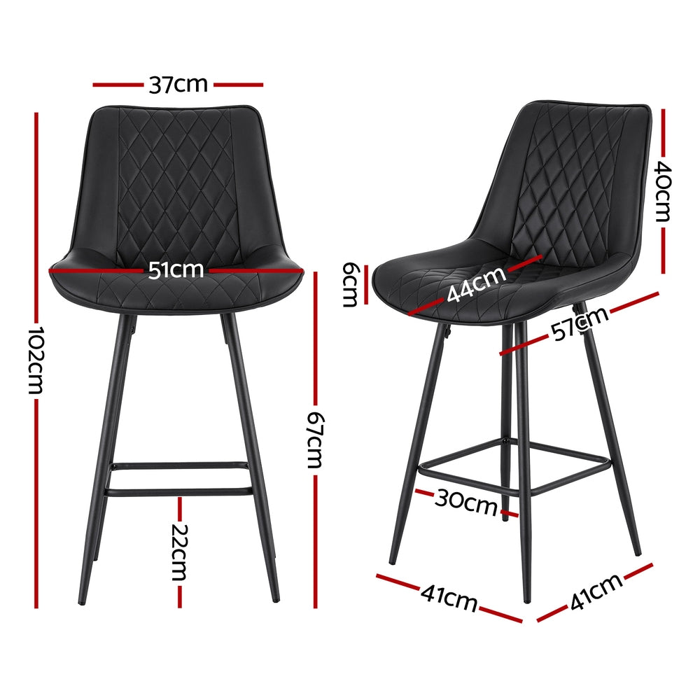 Artiss 2x Bar Stools Kitchen Dining Chair Counter Stool Diamond PU Leather Black