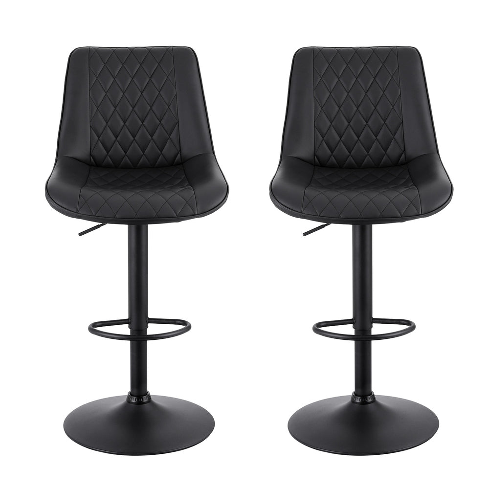 Artiss 2x Bar Stools Kitchen Swivel Gas Lift Counter Chair Diamond Leather Black