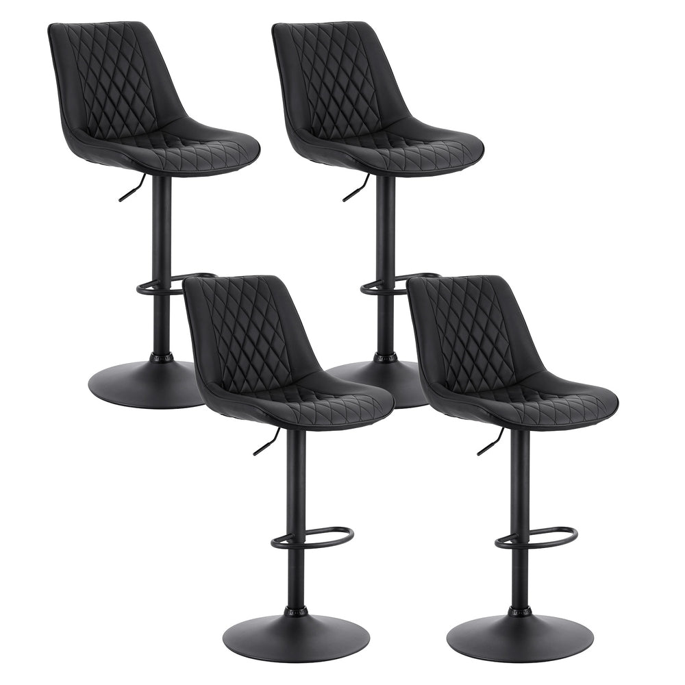 Artiss 4x Bar Stools Kitchen Swivel Gas Lift Counter Chair Diamond Leather Black