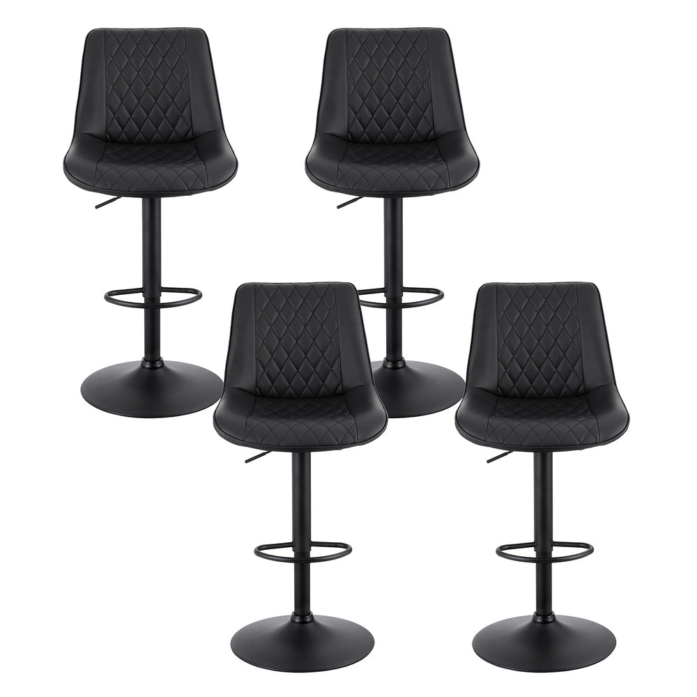 Artiss 4x Bar Stools Kitchen Swivel Gas Lift Counter Chair Diamond Leather Black