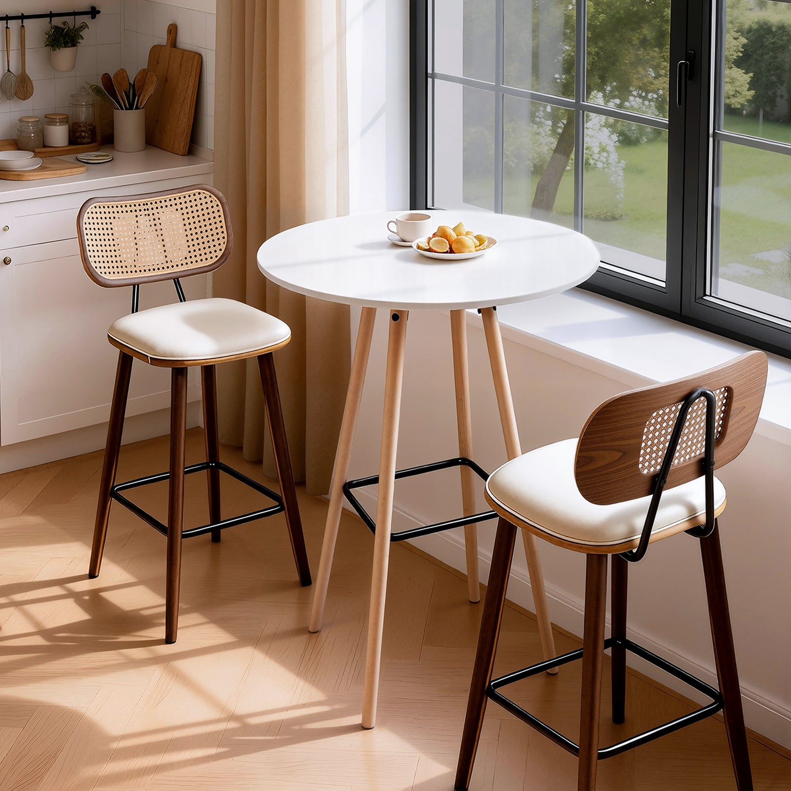 Artiss Bar Table Round Counter Kitchen Dining Desk Pub 98cm Height Wood White