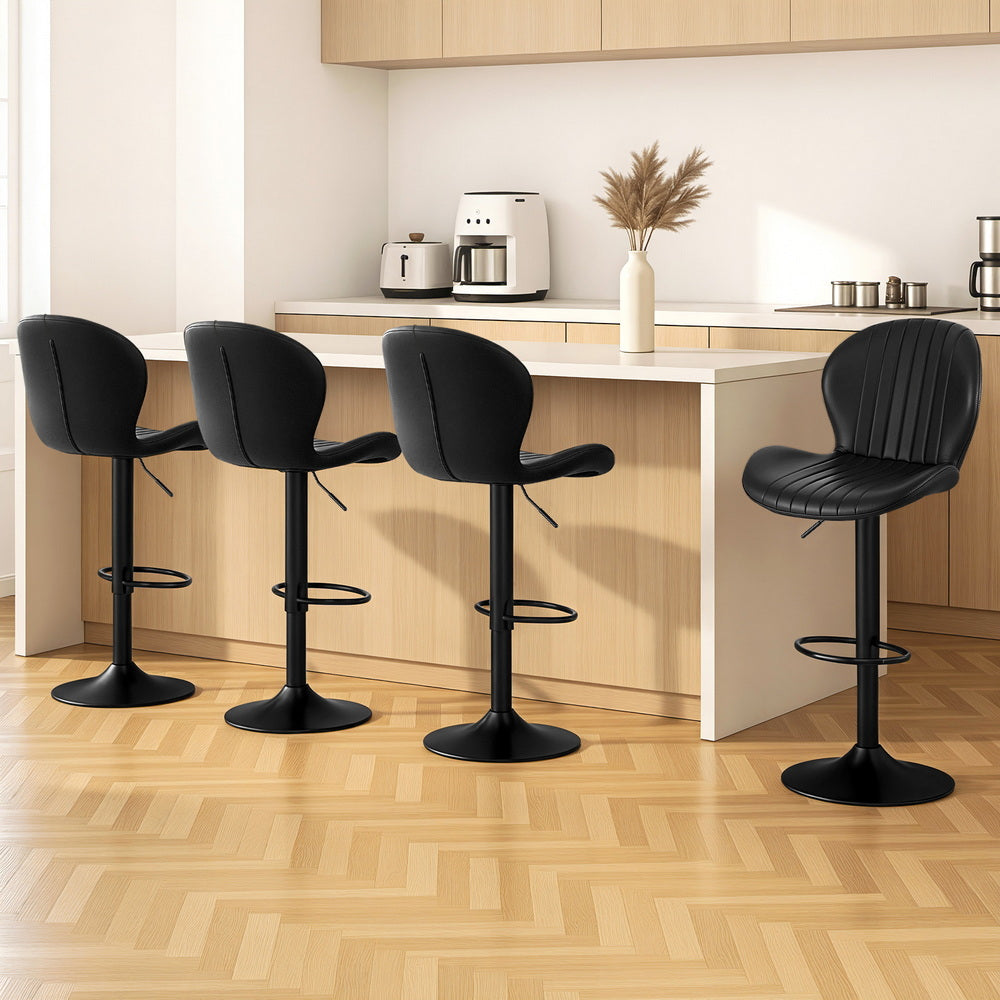Artiss 4x Bar Stools Kitchen Swivel Gas Lift Counter Chair Shell Leather Black