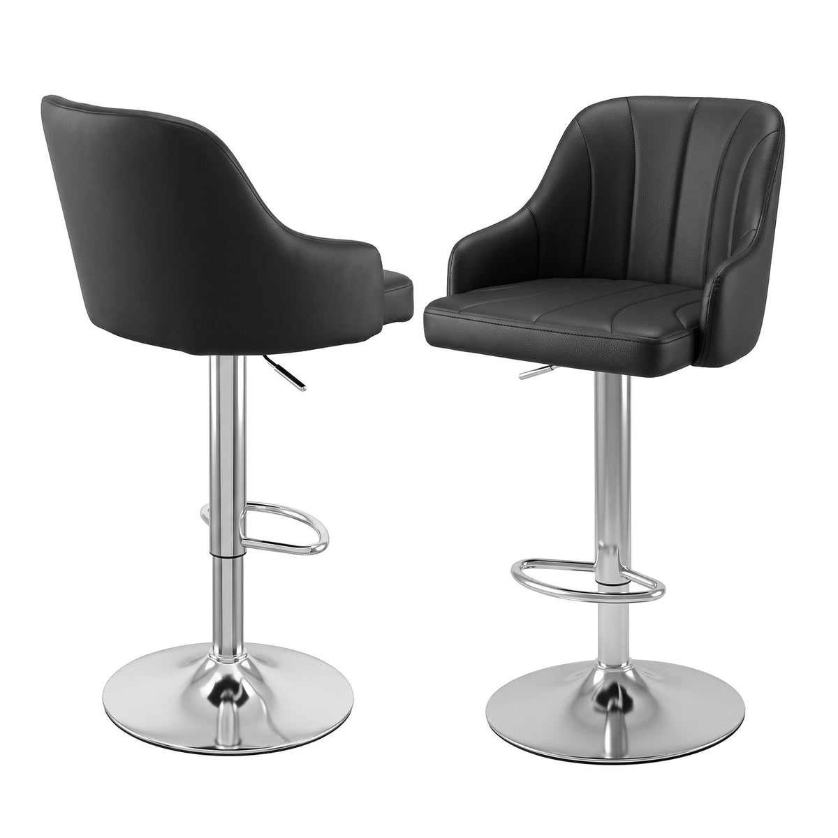 Artiss Bar Stool X2 Gas Lift Adjustable Curved Striped Backrest PU Leather Black