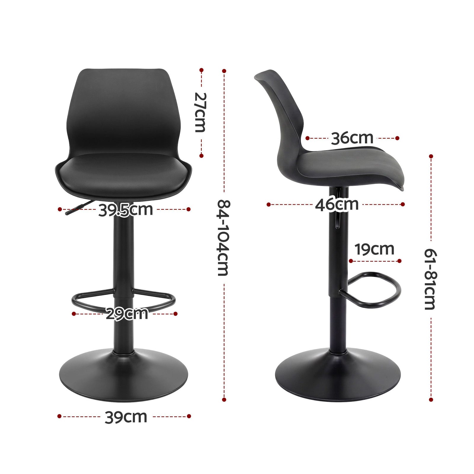 Artiss 4x Bar Stools Counter Chair Gas Lift Kitchen Extra Higher Back PP Black