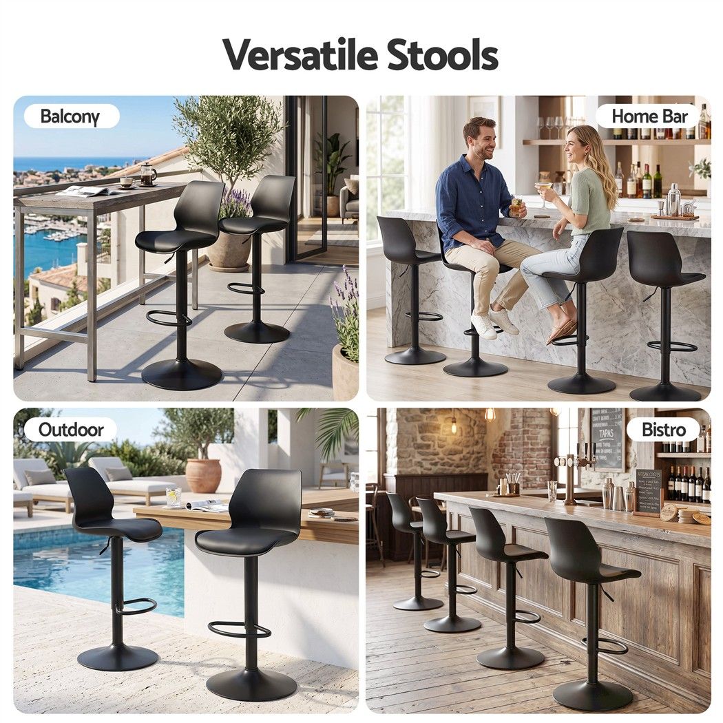 Artiss 4x Bar Stools Counter Chair Gas Lift Kitchen Extra Higher Back PP Black