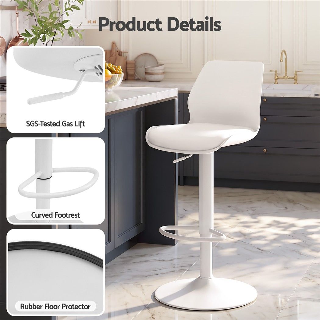 Artiss 2x Bar Stools Counter Chair Gas Lift Kitchen Extra Higher Back PP White