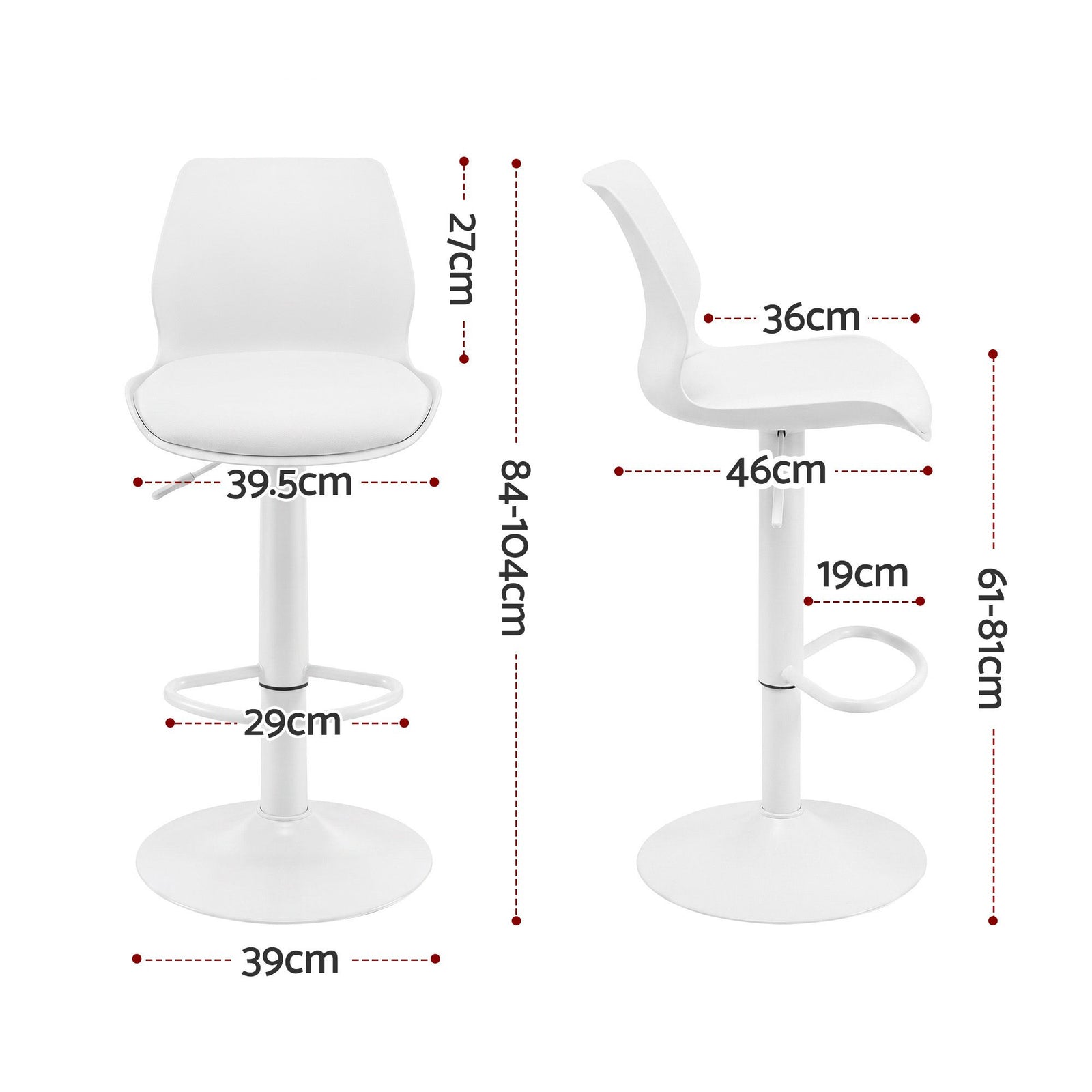 Artiss 4x Bar Stools Counter Chair Gas Lift Kitchen High PP Backrest PU White