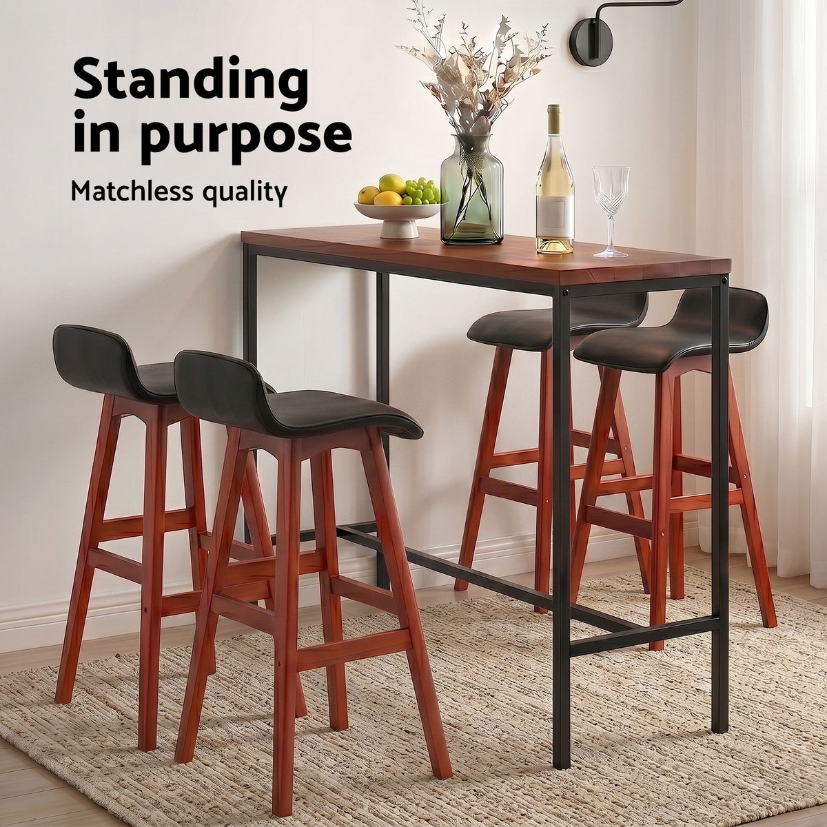 Artiss 5Pcs Bar Table and Stools Set Dining Desk Kitchen Chairs Cafe Pub Wood