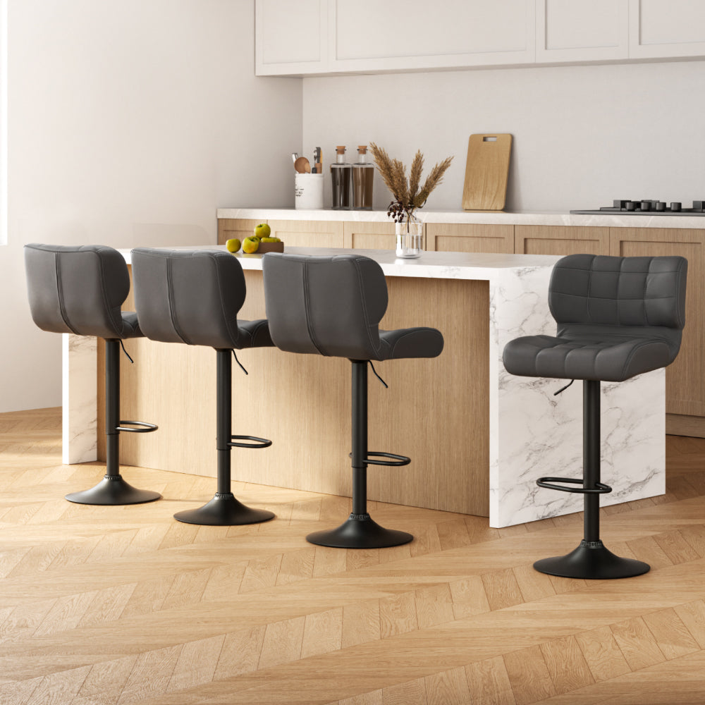Artiss 4x Bar Stools Gas Lift Leather Padded Grey