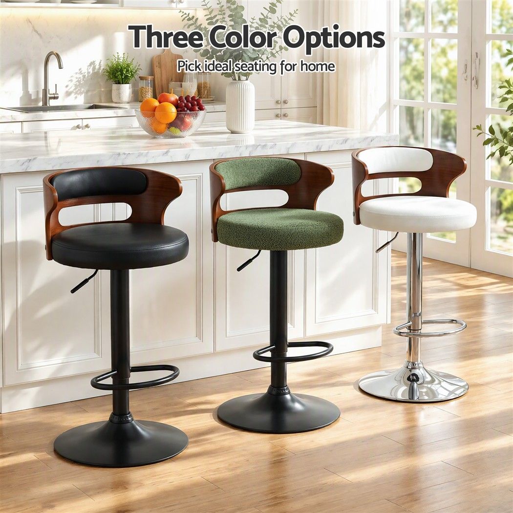 Artiss 2x Bar Stools Counter Chair Gas Lift Swivel Kitchen Bentwood Boucle Green