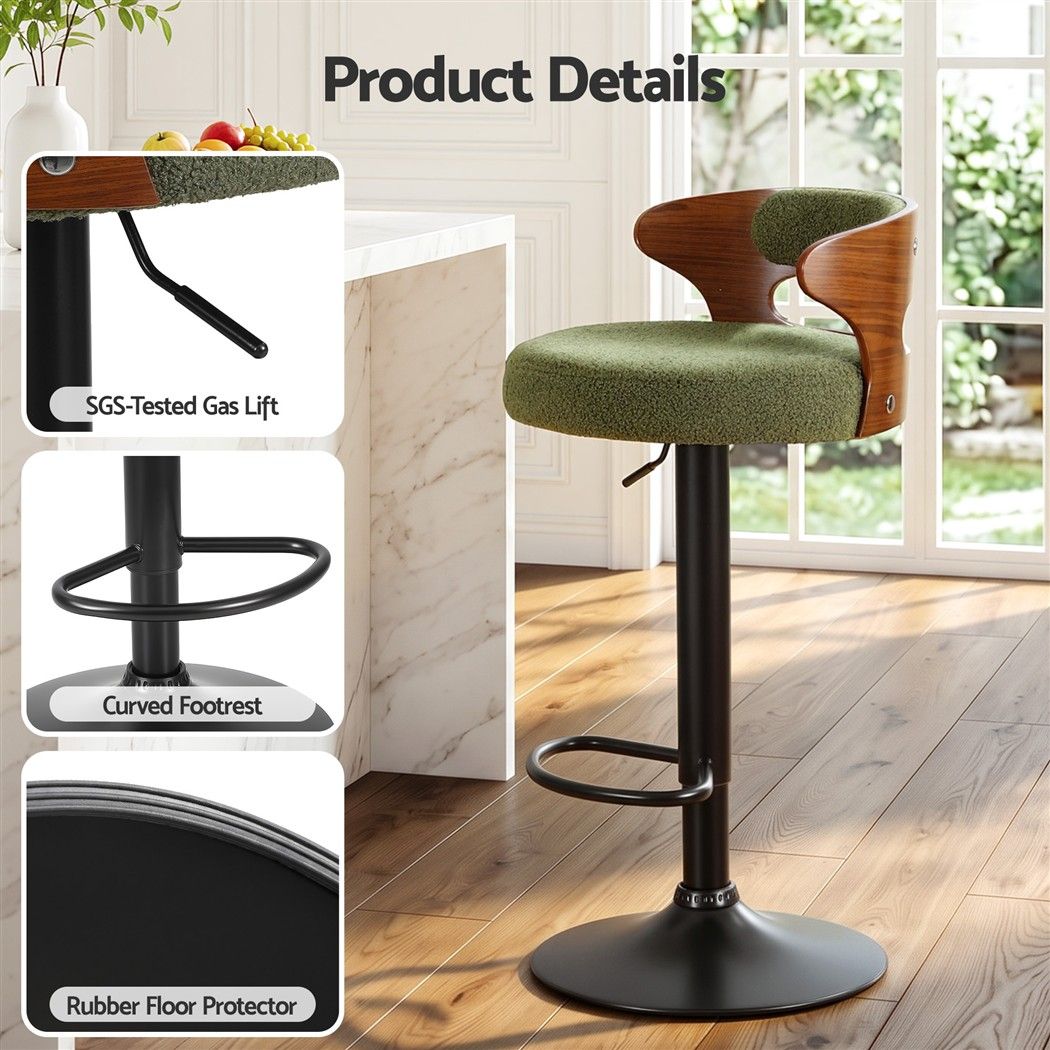 Artiss 4x Bar Stools Counter Chair Gas Lift Swivel Kitchen Bentwood Boucle Green