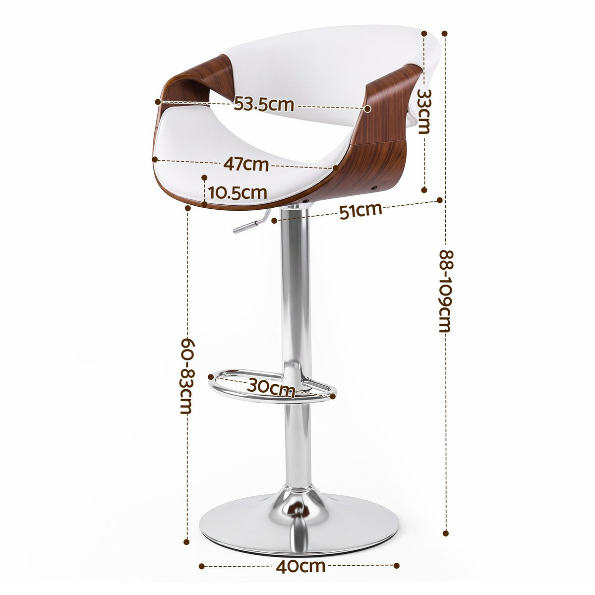 Artiss 1x Bar Stool Counter Chair Ambrus Swivel Adjustable Bentwood PU White
