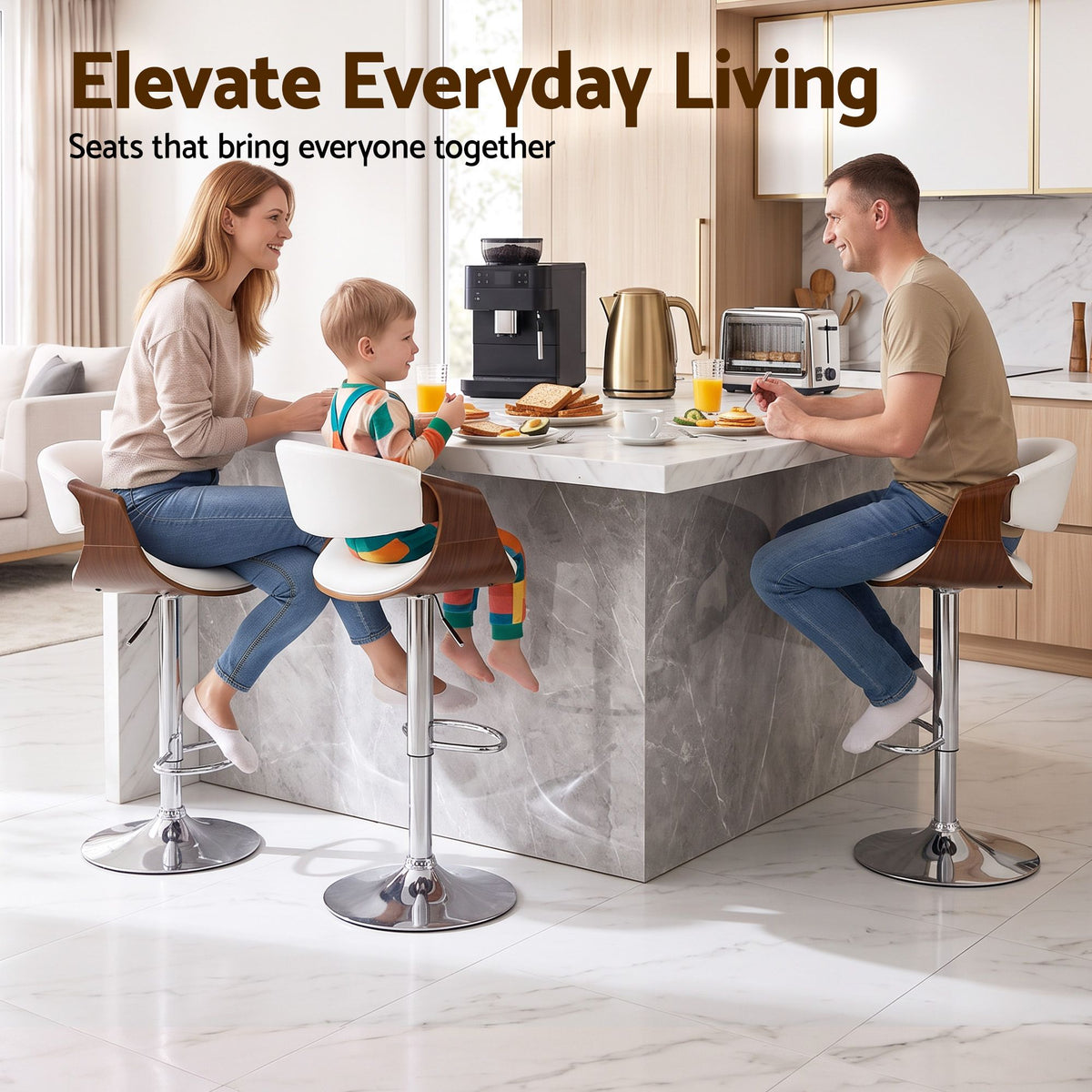 Artiss 1x Bar Stool Counter Chair Ambrus Swivel Adjustable Bentwood PU White