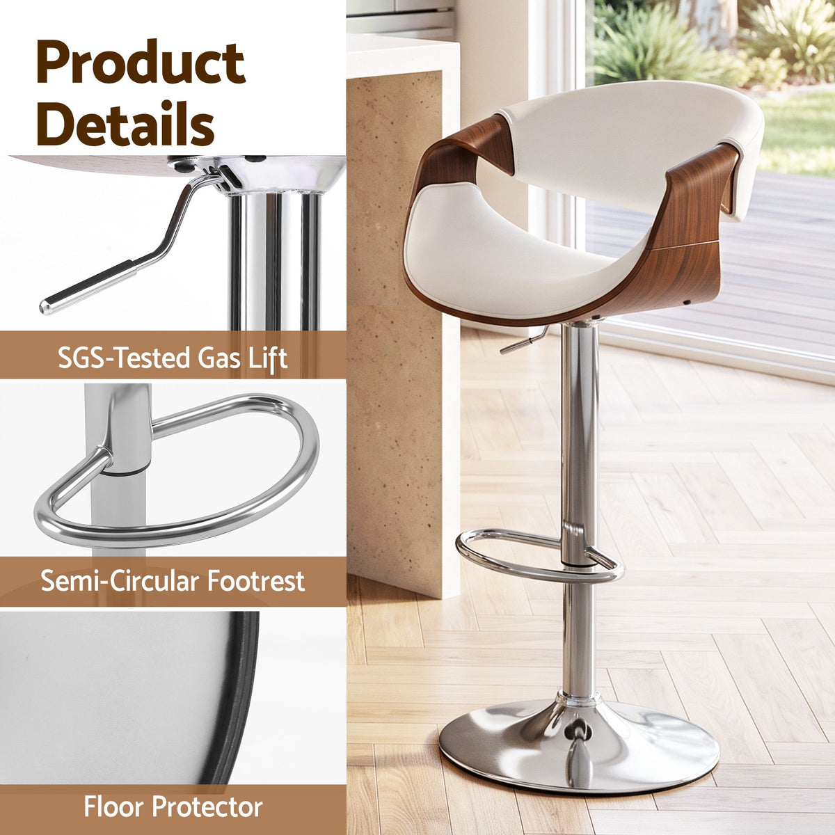 Artiss 2x Bar Stools Counter Chair Ambrus Swivel Adjustable Bentwood PU White