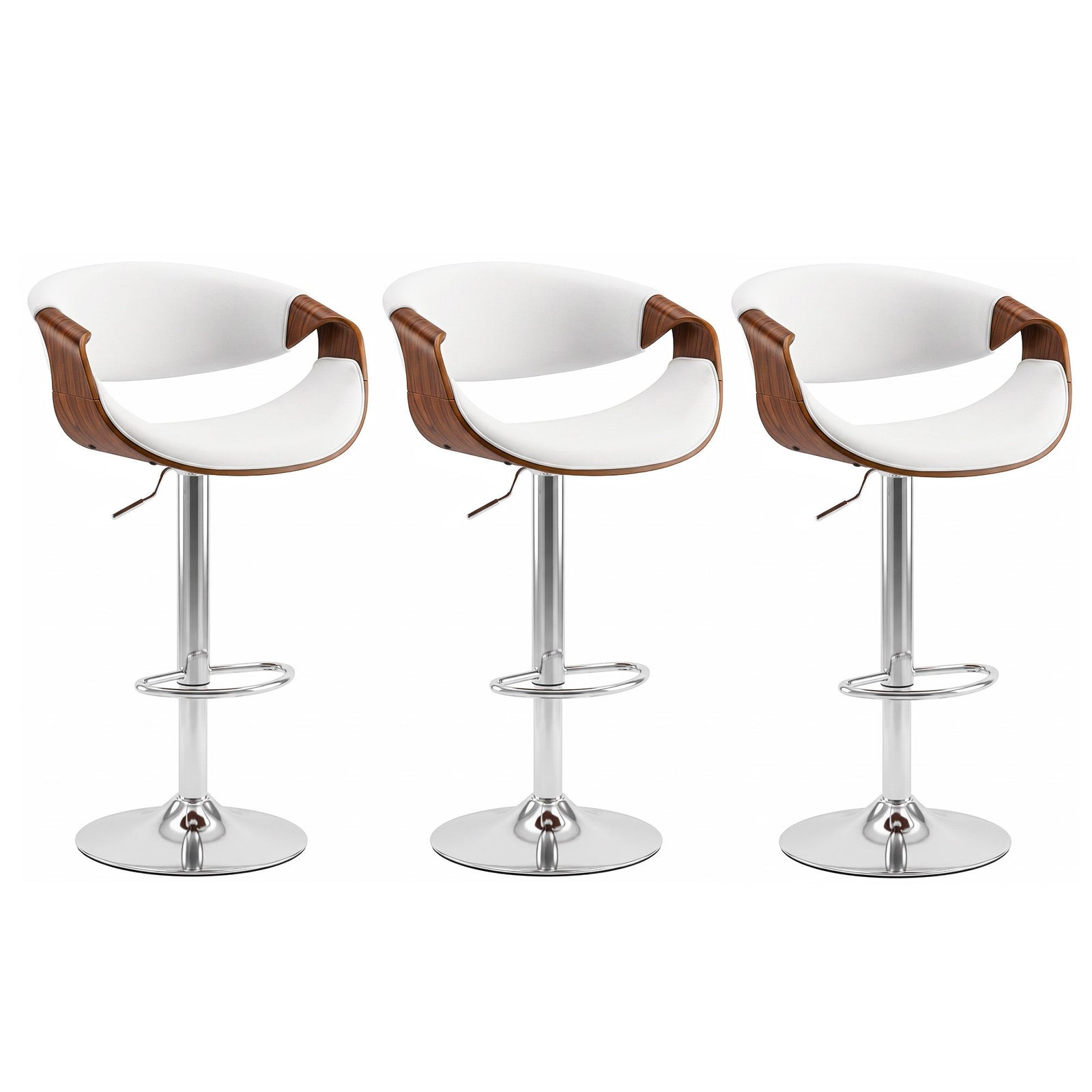 Artiss 3x Bar Stools Counter Chair Ambrus Swivel Adjustable Bentwood PU White
