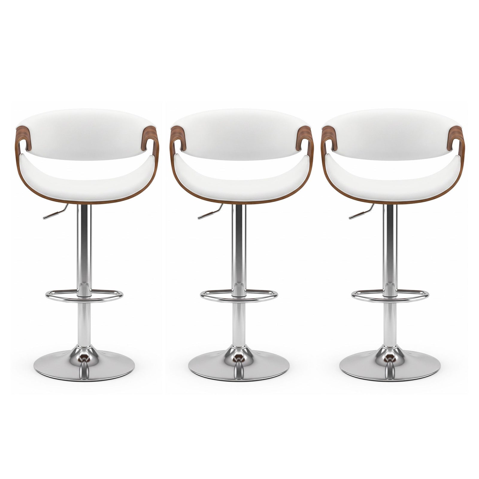 Artiss 3x Bar Stools Counter Chair Ambrus Swivel Adjustable Bentwood PU White