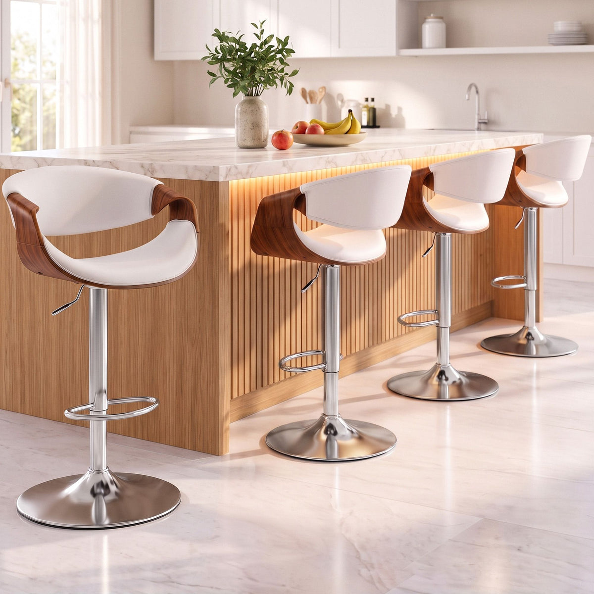Artiss 4x Bar Stools Counter Chair Ambrus Swivel Adjustable Bentwood PU White