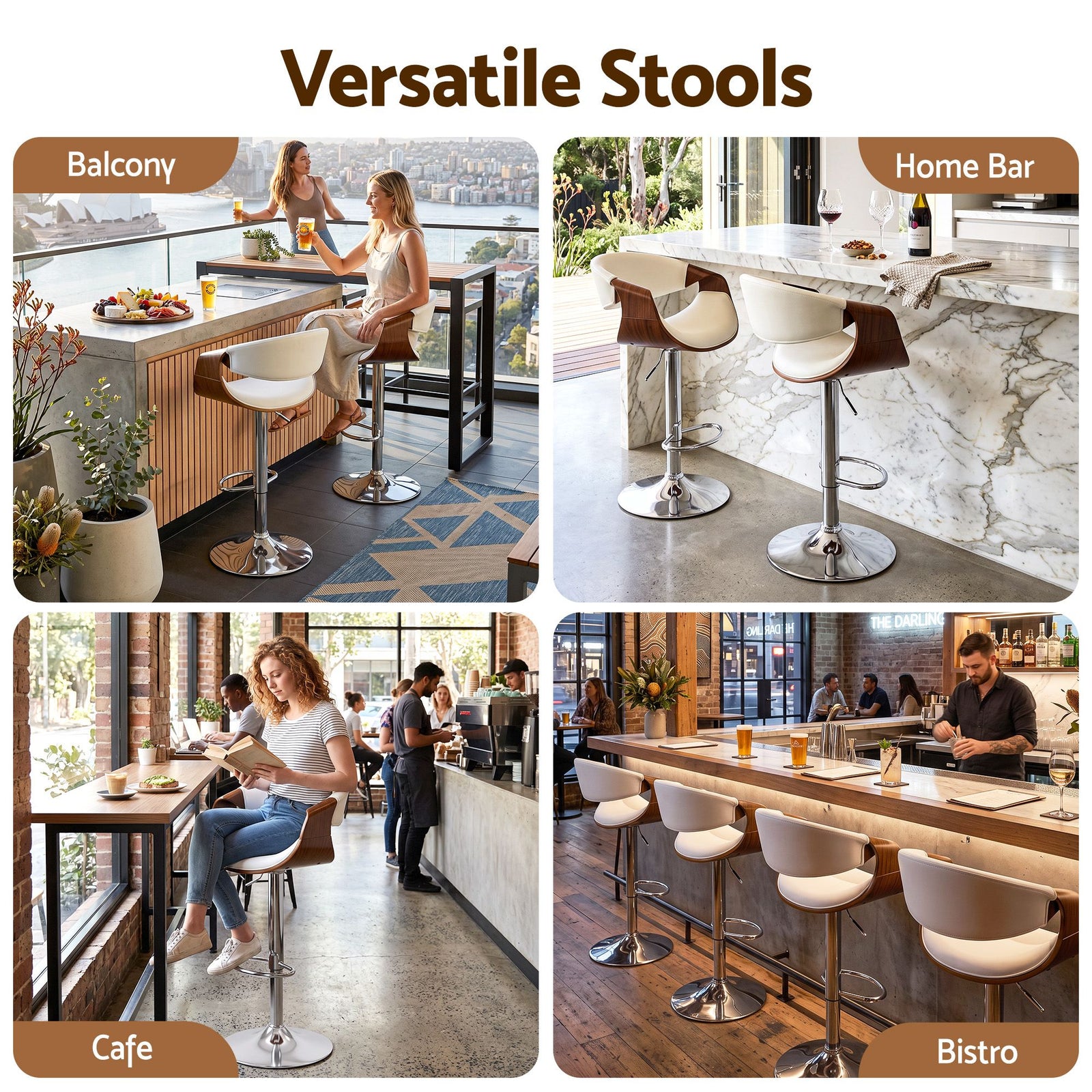 Artiss 4x Bar Stools Counter Chair Ambrus Swivel Adjustable Bentwood PU White