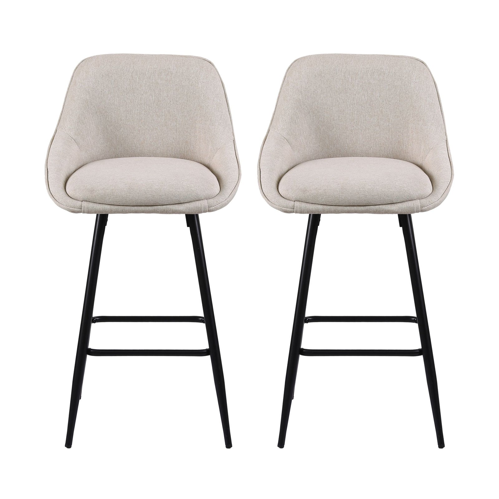 Artiss Bar Stools Set of 2 Linen Upholstered Counter Chairs with Back Padded Seat Beige