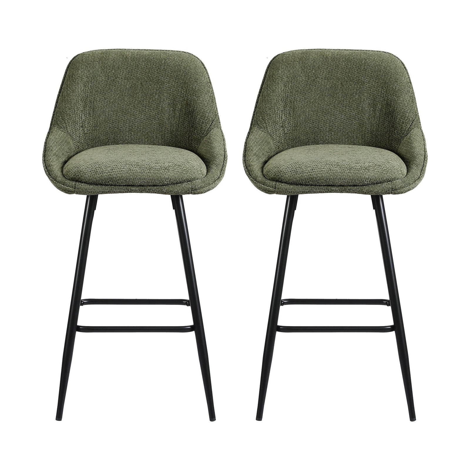 Artiss Bar Stools Set of 2 Linen Upholstered Counter Chairs with Back Padded Seat Green