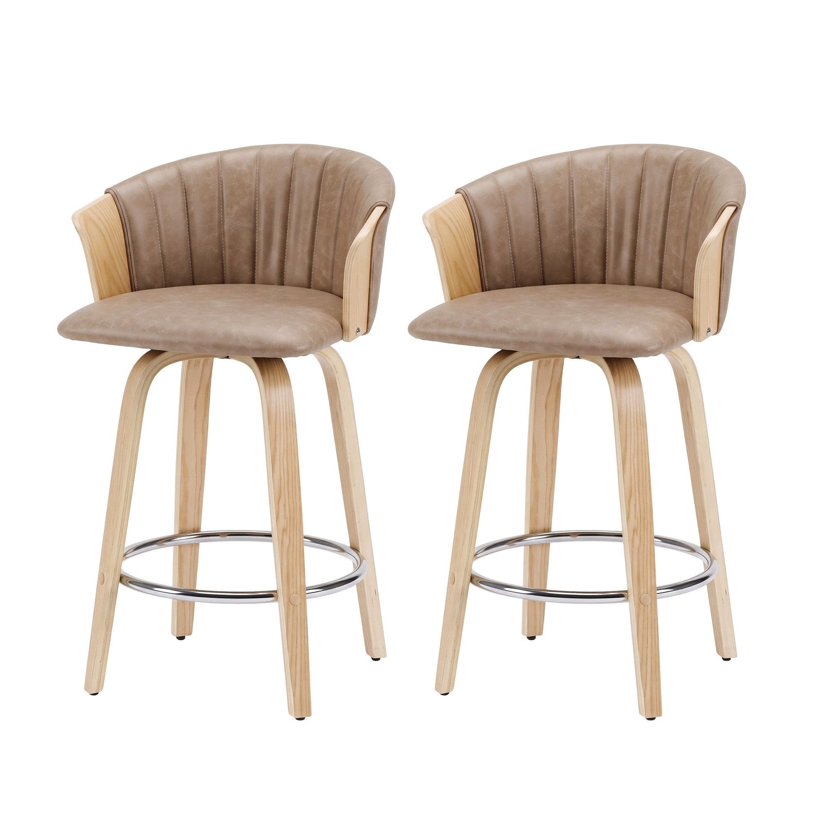 Artiss Wooden Bar Stools Set of 2 Swivel Kitchen Counter Stools Chair 66cm Khaki