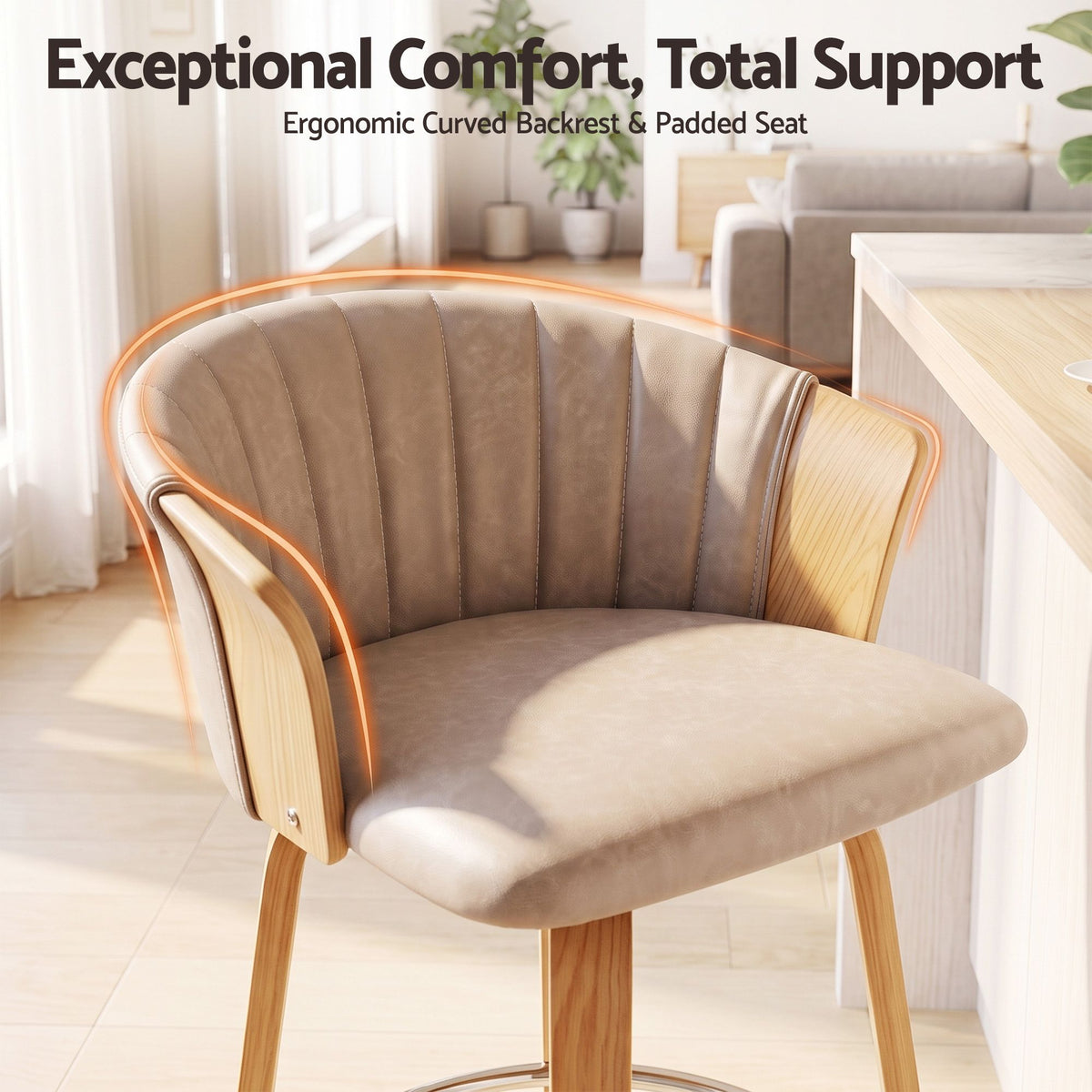 Artiss Wooden Bar Stools Set of 2 Swivel Kitchen Counter Stools Chair 66cm Khaki