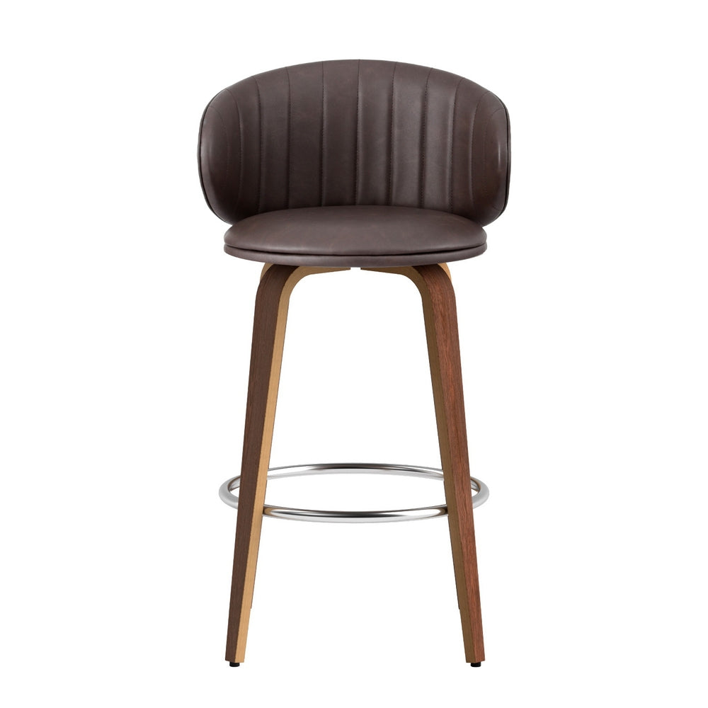 2x Artiss Bar Stools Dining Chairs Contoured Leather Wood Stool