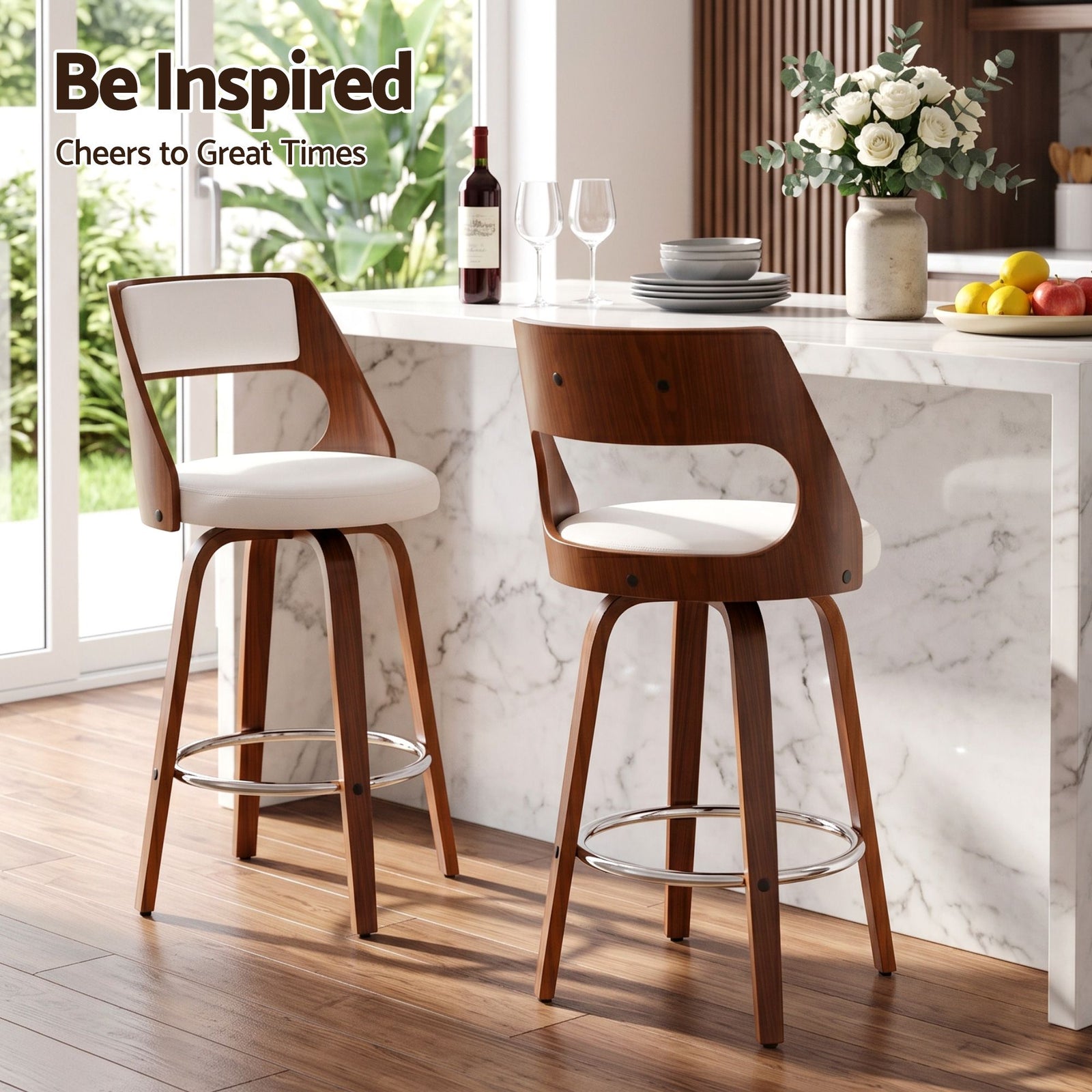 Artiss Wooden Bar Stools Set of 2 Swivel Kitchen Counter Stools Chair 65cm