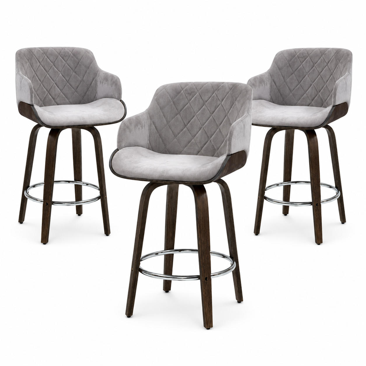 Artiss Bar Stools Set of 3 Kitchen Wooden Bar Stool Dining Chair Swivel Velvet
