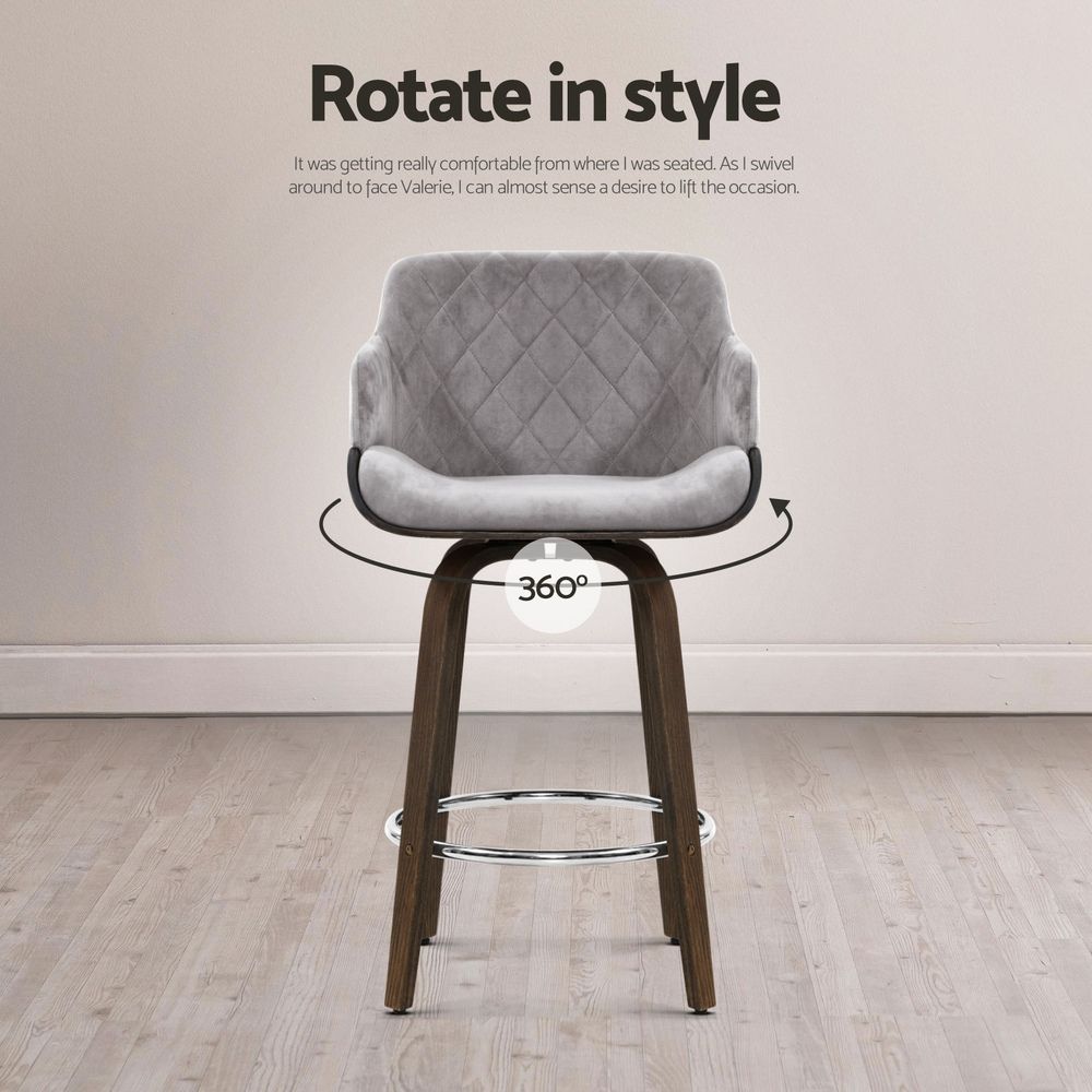 Artiss Bar Stools Set of 3 Kitchen Wooden Bar Stool Dining Chair Swivel Velvet