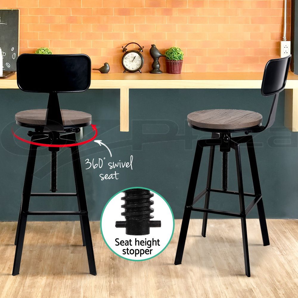 Artiss 3x Bar Stool Swivel Industrial Counter Barstools 63-79cm Seat Height Adjustable Metal Legs