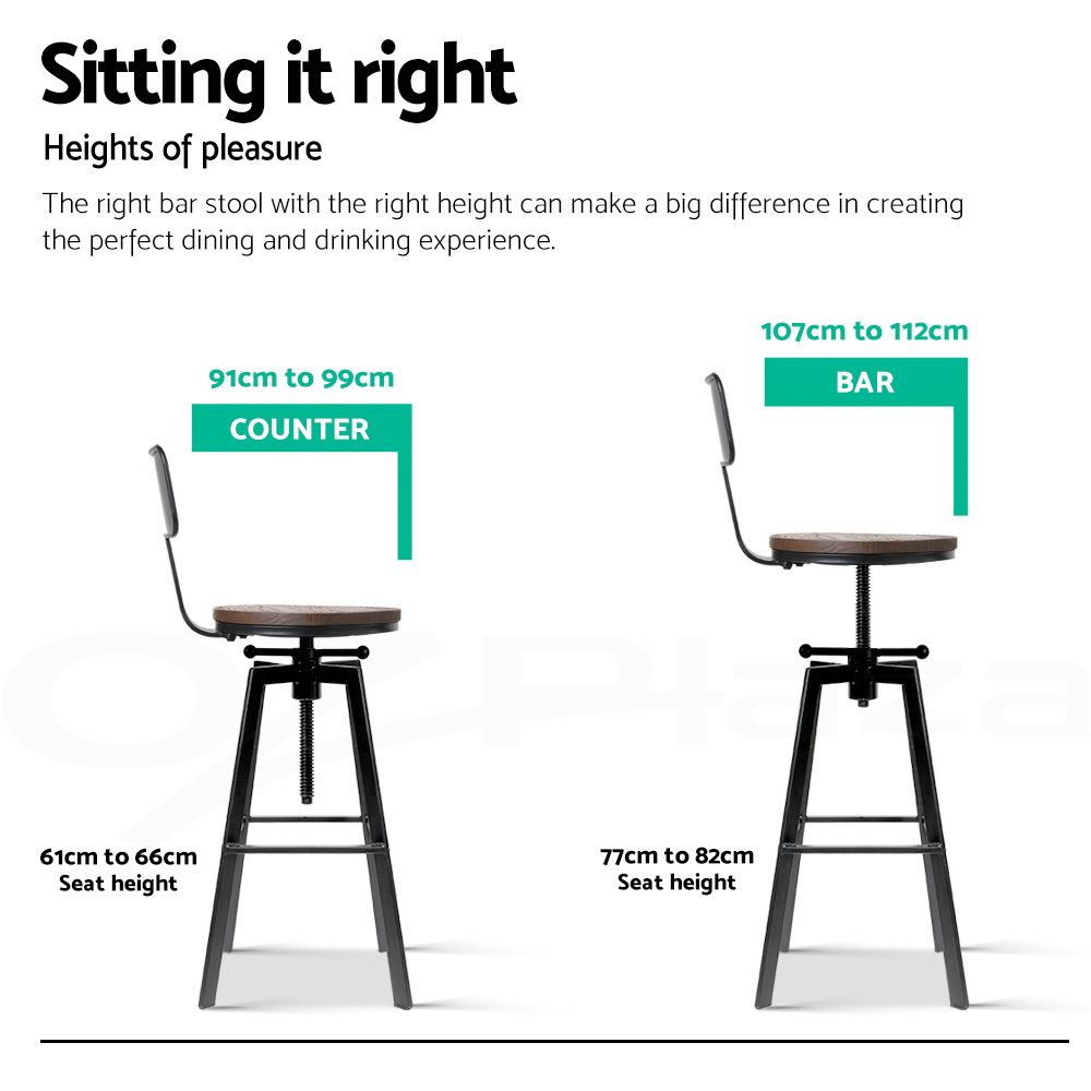 Artiss 3x Bar Stool Swivel Industrial Counter Barstools 63-79cm Seat Height Adjustable Metal Legs