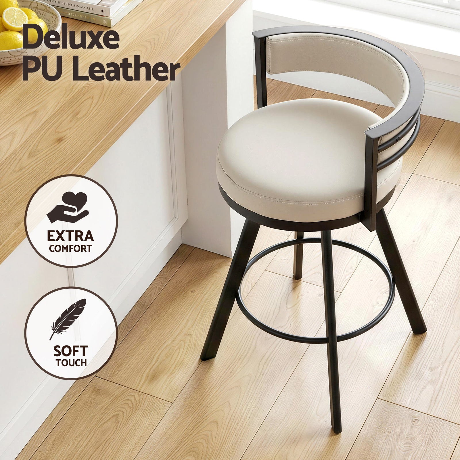 Artiss Bar Stools Set of 4 Swivel Kitchen Chair Metal Counter Beige Leather