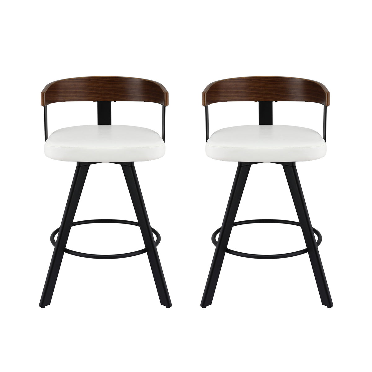 2x Artiss Bar Stools Swivel Kitchen Chairs Metal Legs Bentwood Counter White PU