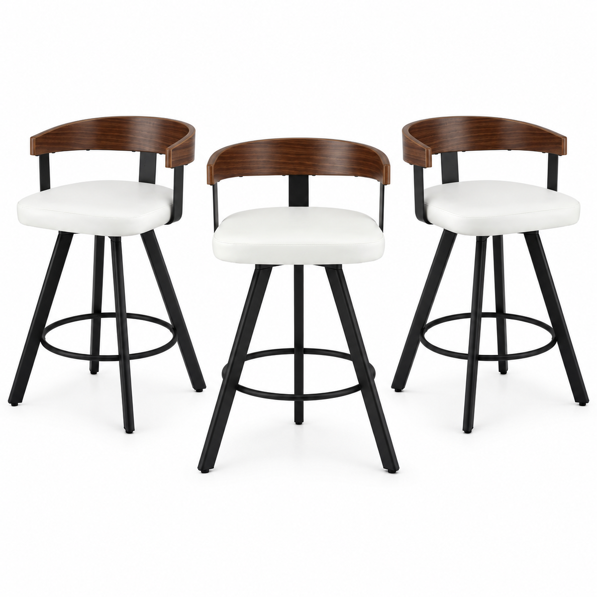 Artiss Bar Stools Set of 3 Swivel Counter Height Barstools with Bentwood Backrest PU Leather White