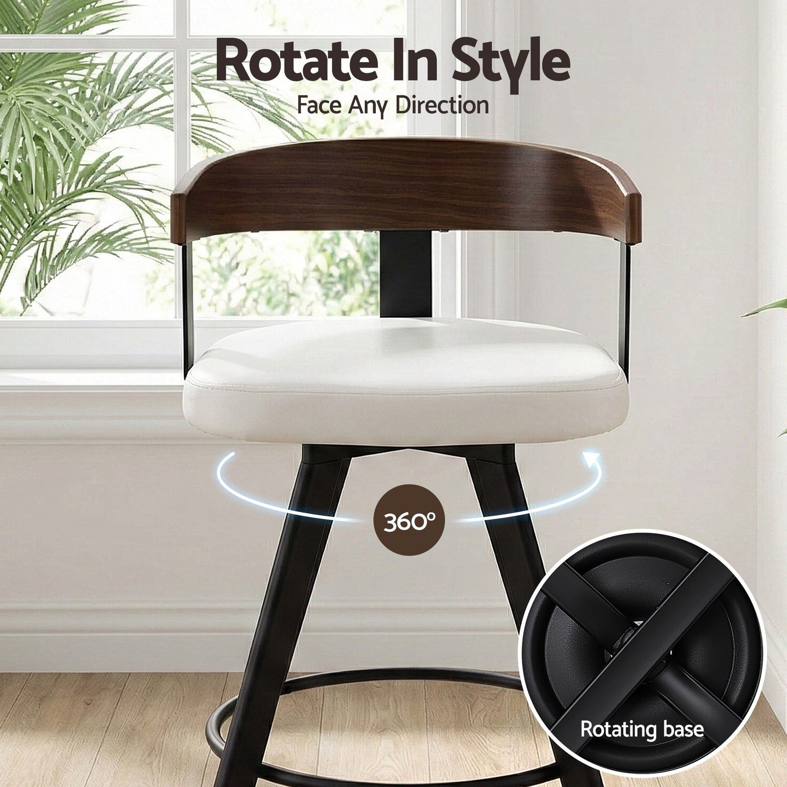 Artiss Bar Stools Set of 3 Swivel Counter Height Barstools with Bentwood Backrest PU Leather White